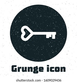 Grunge Key in heart shape icon isolated on white background. Valentines day symbol.  Vector Illustration