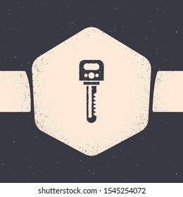 Grunge Key icon isolated on grey background. Monochrome vintage drawing. Vector Illustration