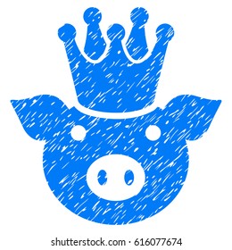Grunge King Pig rubber seal stamp watermark. Icon symbol with grunge design and dirty texture. Unclean vector blue sticker.
