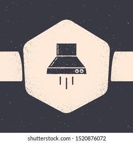 Grunge Kitchen extractor fan icon isolated on grey background. Cooker hood. Kitchen exhaust. Household appliance. Monochrome vintage drawing. Vector Illustration