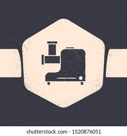 Grunge Kitchen meat grinder icon isolated on grey background. Monochrome vintage drawing. Vector Illustration