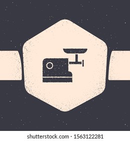 Grunge Kitchen meat grinder icon isolated on grey background. Monochrome vintage drawing. Vector Illustration