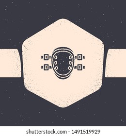 Grunge Knee pads icon isolated on grey background. Extreme sport. Sport equipment. Skateboarding, bicycle, roller skating protective gear. Monochrome vintage drawing. Vector Illustration