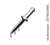 Grunge knife with dripping blood concept. Vintage bloody knife illustration, vector.