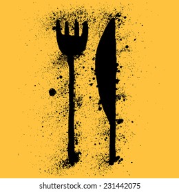 Grunge knife and fork for restaurant menu