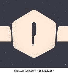 Grunge Knife icon isolated on grey background. Cutlery symbol. Monochrome vintage drawing. Vector Illustration