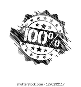 grunge label with 100% text inside. sticker,stamp,seal.