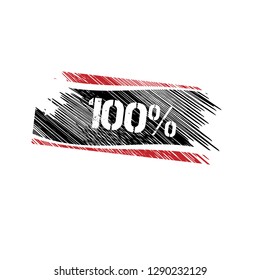 grunge label with 100% text inside. sticker,stamp,seal.