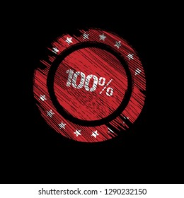 grunge label with 100% text inside. sticker,stamp,seal.
