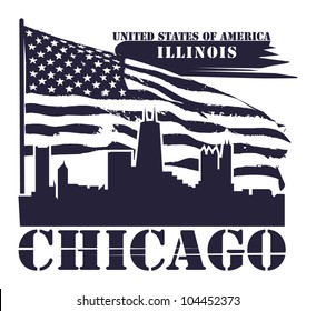 Grunge label with name of Illinois, Chicago, vector illustration