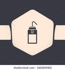 Grunge Laboratory wash bottle for chemistry and science lab icon isolated on grey background. Equipment for spraying water and solvents. Monochrome vintage drawing. Vector Illustration
