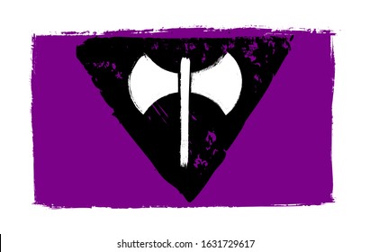 Grunge Labrys Lesbian pride flag. Vector illustration Symbol of Lesbian feminism. LGBT movement. LGBTQ community.