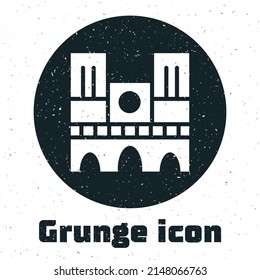 Grunge Landmark of France Notre Dame de Paris icon isolated on white background. Monochrome vintage drawing. Vector