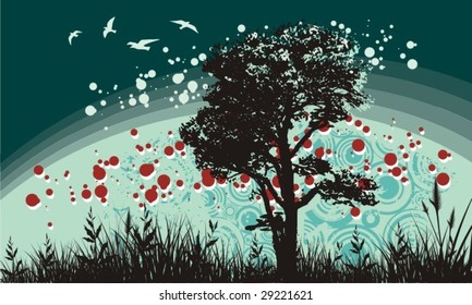Grunge landscape background, vector illustration series.