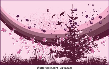 Grunge landscape background, vector illustration series.