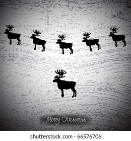 grunge landscape with reindeers, Christmas background