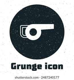 Grunge Icono de soplador de jardín de hoja aislado sobre fondo blanco. Dibujo vintage monocromo. Vector