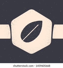 Grunge Leaf icon isolated on grey background. Fresh natural product symbol. Monochrome vintage drawing. Vector Illustration