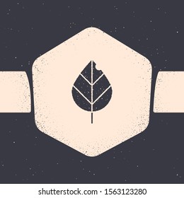 Grunge Leaf icon isolated on grey background. Fresh natural product symbol. Monochrome vintage drawing. Vector Illustration