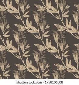 Grunge leaf seamless pattern. Botanical background. Retro floral wallpaper. Vector illustration. Decorative backdrop for fabric design, textile print, wrapping.