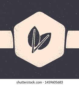 Grunge Leafs icon isolated on grey background. Fresh natural product symbol. Monochrome vintage drawing. Vector Illustration