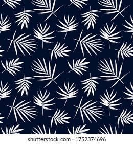 Grunge leaves pattern. Tropical foliage background. Tropic flora. Exotic leaf. Leaves fabric design. Chamaedorea palm leaf.