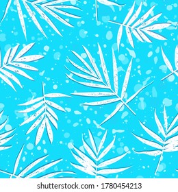 Grunge leaves pattern. Tropical foliage background. Tropic flora. Exotic leaf. Leaves fabric design. Chamaedorea palm leaf.