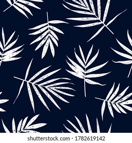 Grunge leaves pattern. Tropical foliage background. Tropic flora. Exotic leaf. Leaves fabric design. Chamaedorea palm leaf.