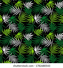 Grunge leaves pattern. Tropical foliage background. Tropic flora. Exotic leaf. Leaves fabric design. Chamaedorea palm leaf.