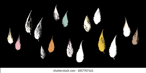 Grunge leaves set. Abstract foliage. Autumn leaves pastel colors collection. Kerria japonica pleniflora leaf.