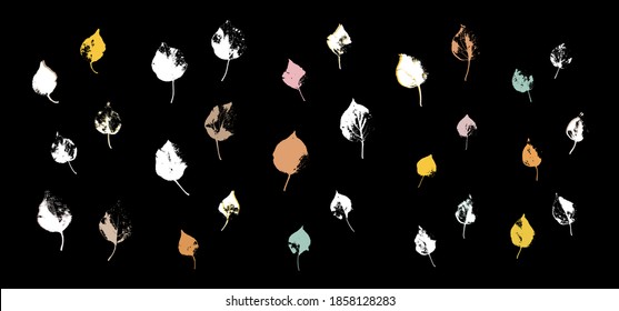 Grunge leaves set. Abstract foliage. Autumn leaves pastel colors collection. Apricot tree leaf. Apricot foliage.