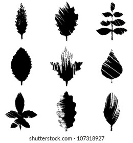 Grunge leaves. Vector set
