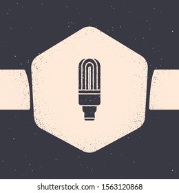 Grunge LED light bulb icon isolated on grey background. Economical LED illuminated lightbulb. Save energy lamp. Monochrome vintage drawing. Vector Illustration