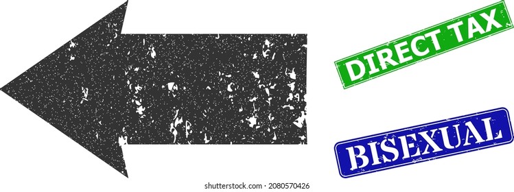 Grunge left direction icon and rectangle rubber Direct Tax stamp. Vector green Direct Tax and blue Bisexual seals with distress rubber texture, designed for left direction illustration.