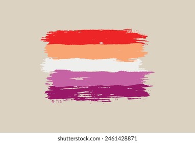 Grunge lesbian pride flag. Hand drawn vector illustration isolated on beige background.