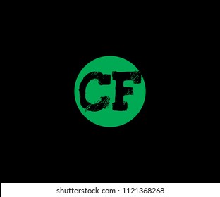 Grunge letter CF inside green circle logo