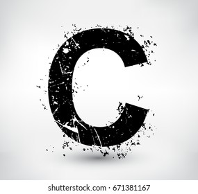 Grunge letter C.Vector distress alphabet font.