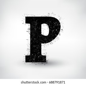 Grunge letter P.Vector distress alphabet font.