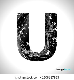 Grunge Letter U. Black Font Sketch Style Symbol. Vector Design Illusrations.