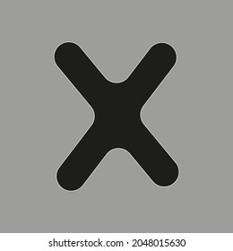 Grunge letter x icon. Black sign on gray background. Line art. Abstract brush drawing. Vector illustration. Stock image. 