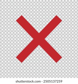 Grunge letter X. Red, black cross sign. Symbol of error, check, wrong and stop, failed. Vector illustration