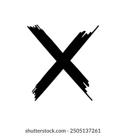 Grunge letter X. Red, black cross sign. Symbol of error, check, wrong and stop, failed. Vector illustration