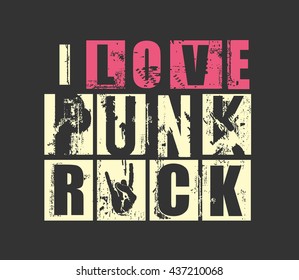 Grunge letters "I love Punk Rock". vector illustration, 