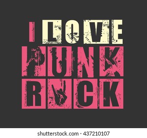 Grunge letters "I love Punk Rock". vector illustration, 