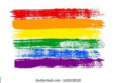 Grunge LGBT pride flag. Abstract rainbow flag texture hand drawn with a ink. Vector Multicolored background of horizontal brushstroke stripes in a for print on textiles, t-shirts, and web site.