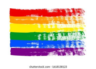 Grunge LGBT pride flag. Abstract rainbow flag texture hand drawn with a ink. Vector Multicolored background of horizontal brushstroke stripes in a for print on textiles, t-shirts, and web site.
