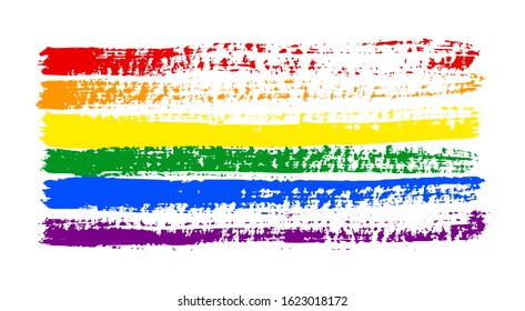 Grunge LGBT pride flag. Abstract rainbow flag texture hand drawn with a ink. Vector Multicolored background of horizontal brushstroke stripes in a for print on textiles, t-shirts, and web site.