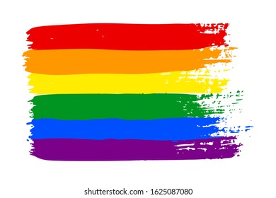 Grunge LGBT pride flag. Abstract rainbow flag texture hand drawn with a ink. Vector Multicolored background of horizontal brushstroke stripes in a for print on textiles, t-shirts, and web site.