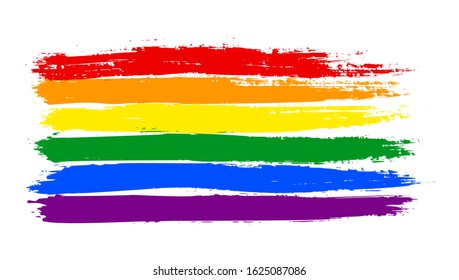 Grunge LGBT pride flag. Abstract rainbow flag texture hand drawn with a ink. Vector Multicolored background of horizontal brushstroke stripes in a for print on textiles, t-shirts, and web site.