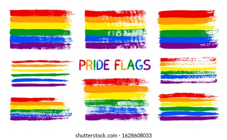 Grunge LGBT pride flag. Abstract rainbow flag texture hand drawn with a ink. Vector Multicolored background of horizontal brushstroke stripes in a for print on textiles, t-shirts, and web site.